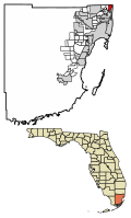 Location of Aventura in Miami-Dade County, Florida.